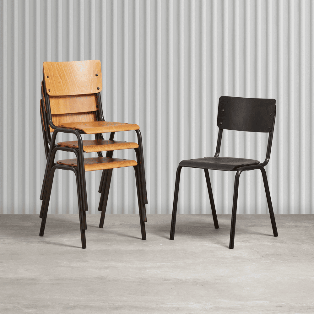 Tavo Stacking Side Chair, Wooden Seat & Back, Black