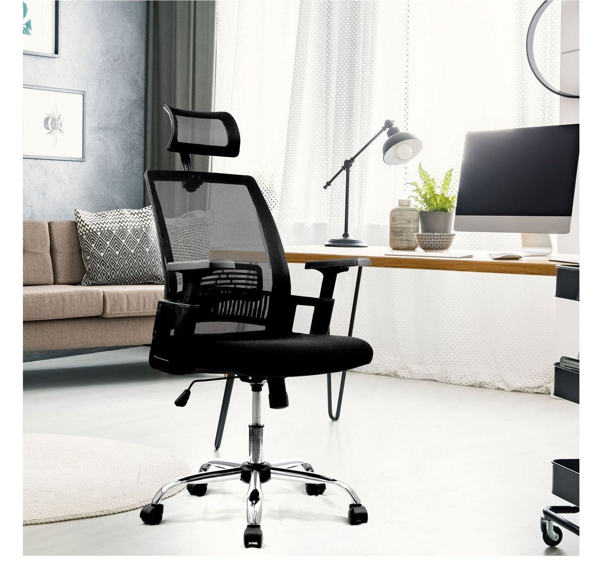 Alpha High Back Mesh Chair with Headrest in black, view 6