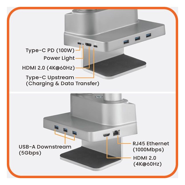 Aluminium Dual Monitor Arm with Docking Station, view 5