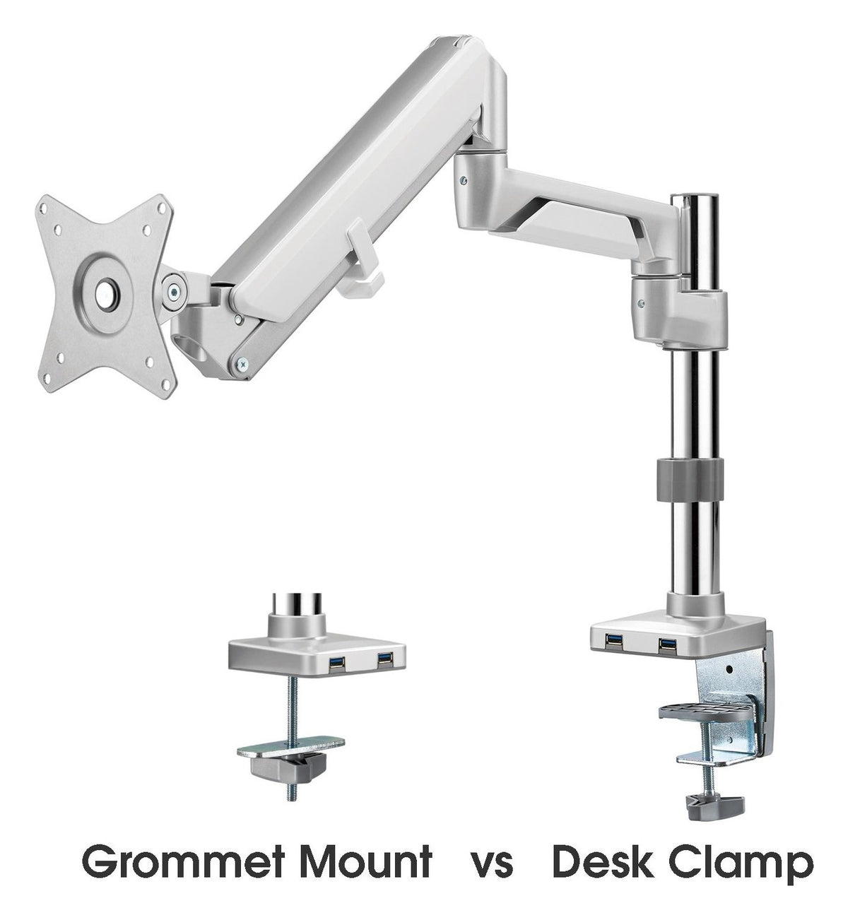 Aluminium Pole Mounted Single Monitor Arm with USB, view 3