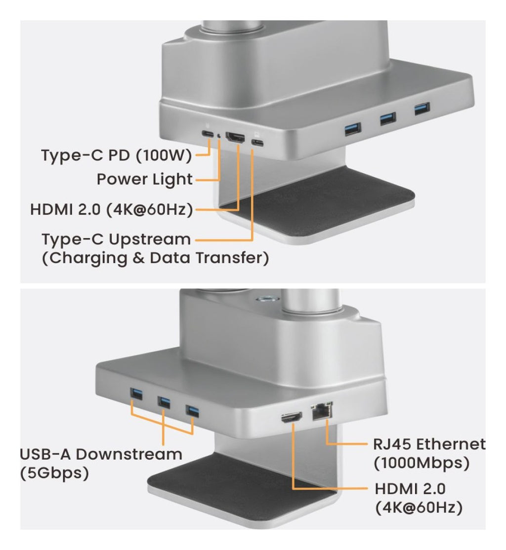 Aluminium Single Monitor Arm with Docking Station, view 4