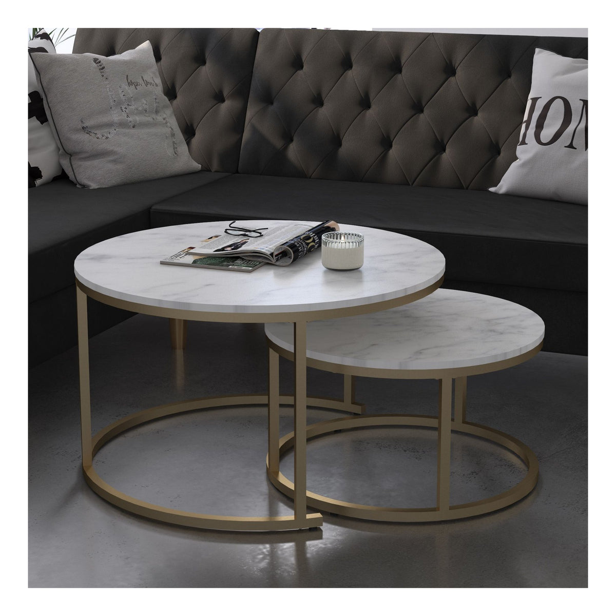 Amelia Marble Effect Nesting Coffee Tables, view 6