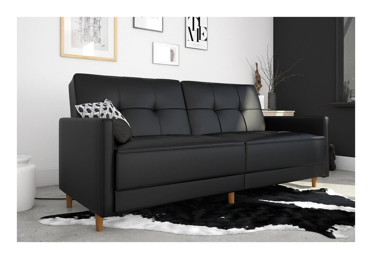 Andora Sprung Sofa Bed Wooden Legs Faux Leather, view 6