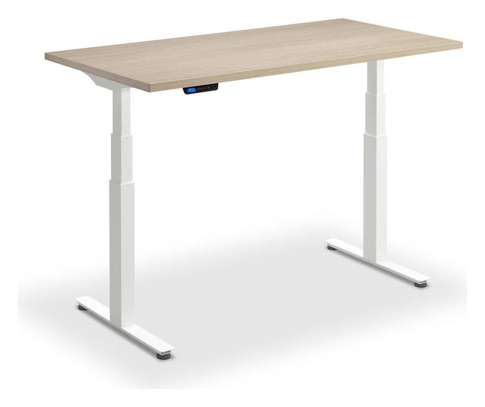 Apex Flyga Height Adjustable Desk, white frame, natural oak top