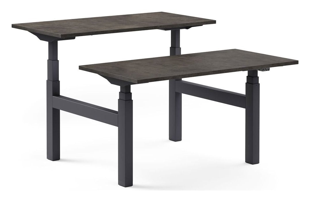 Apex Kompa Back to Back Height Adjustable Desks, black frame, dark concrete top