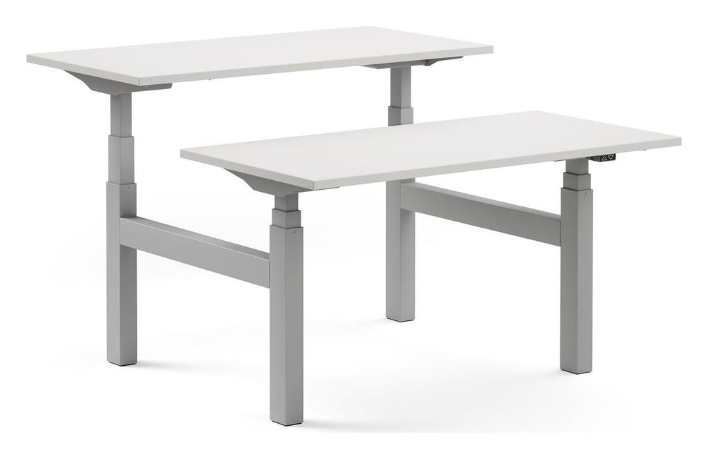 Apex Kompa Back to Back Height Adjustable Desks, black frame, light grey top