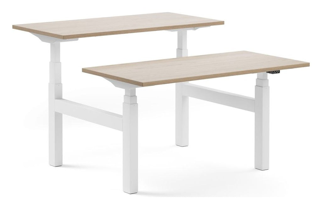 Apex Kompa Back to Back Height Adjustable Desks, black frame, natural oak top