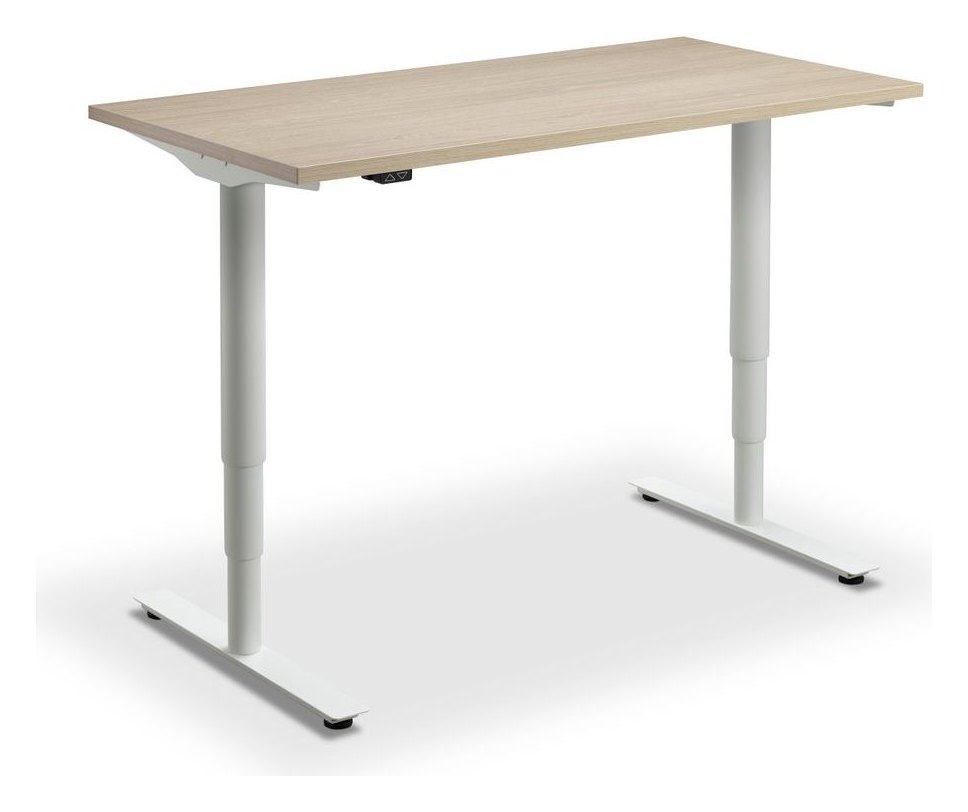 Apex Runda Height Adjustable Desk, white frame, natural oak top