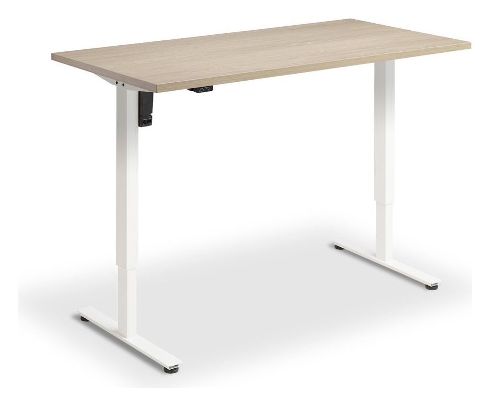 Apex Teva Height Adjustable Desk, white frame, natural oak top