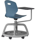 Arc Community Swivel Chair with Arm Tablet in steel blue from another angle