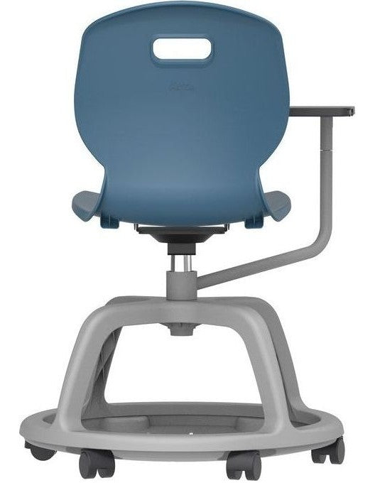 Arc Community Swivel Chair with Arm Tablet in steel blue from another angle