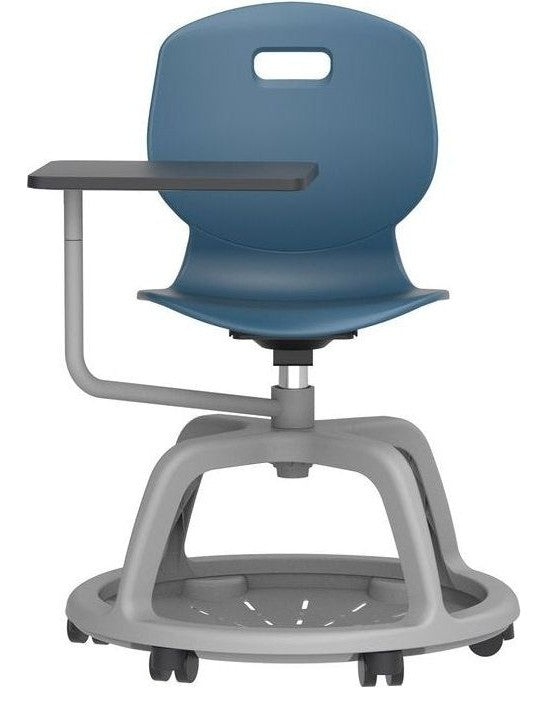 Arc Community Swivel Chair with Arm Tablet in steel blue from another angle
