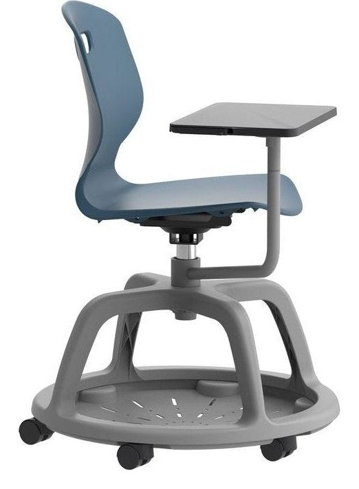 Arc Community Swivel Chair with Arm Tablet in steel blue from another angle