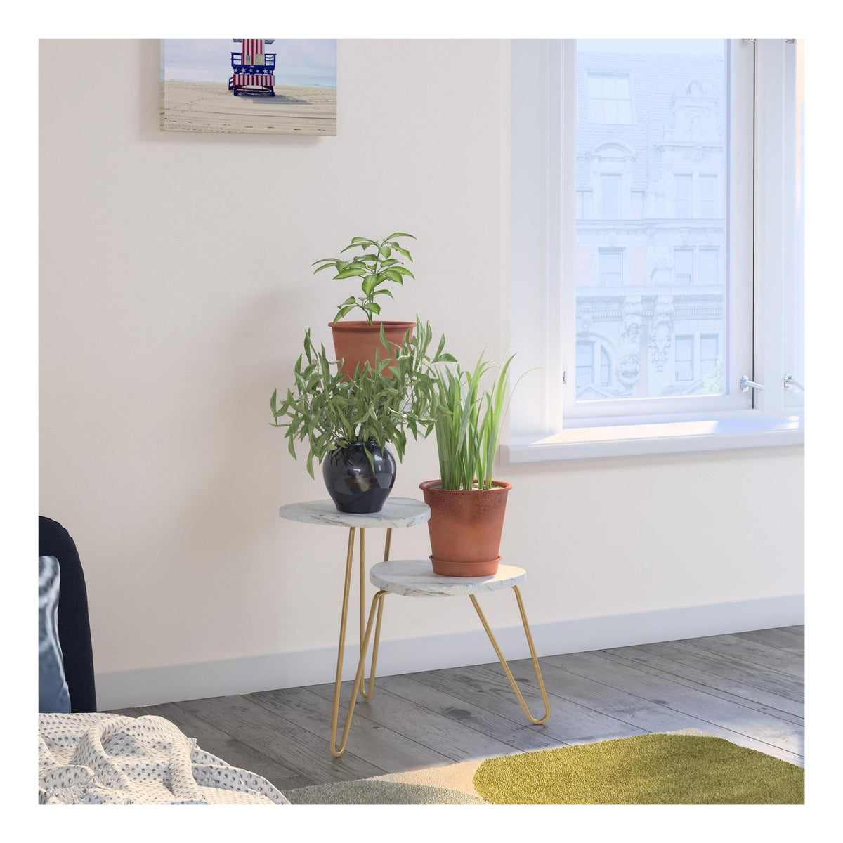 Athena Marble Effect Plant Stand, view 8