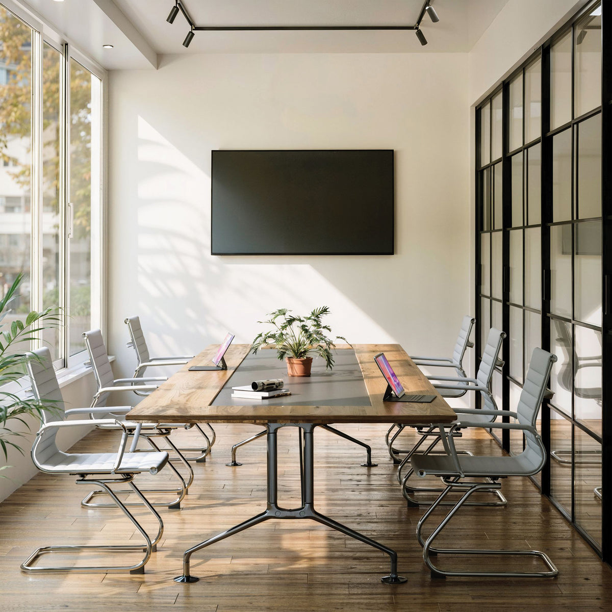 Aura Medium Back Fabric Visitor Chair in grey, in a room