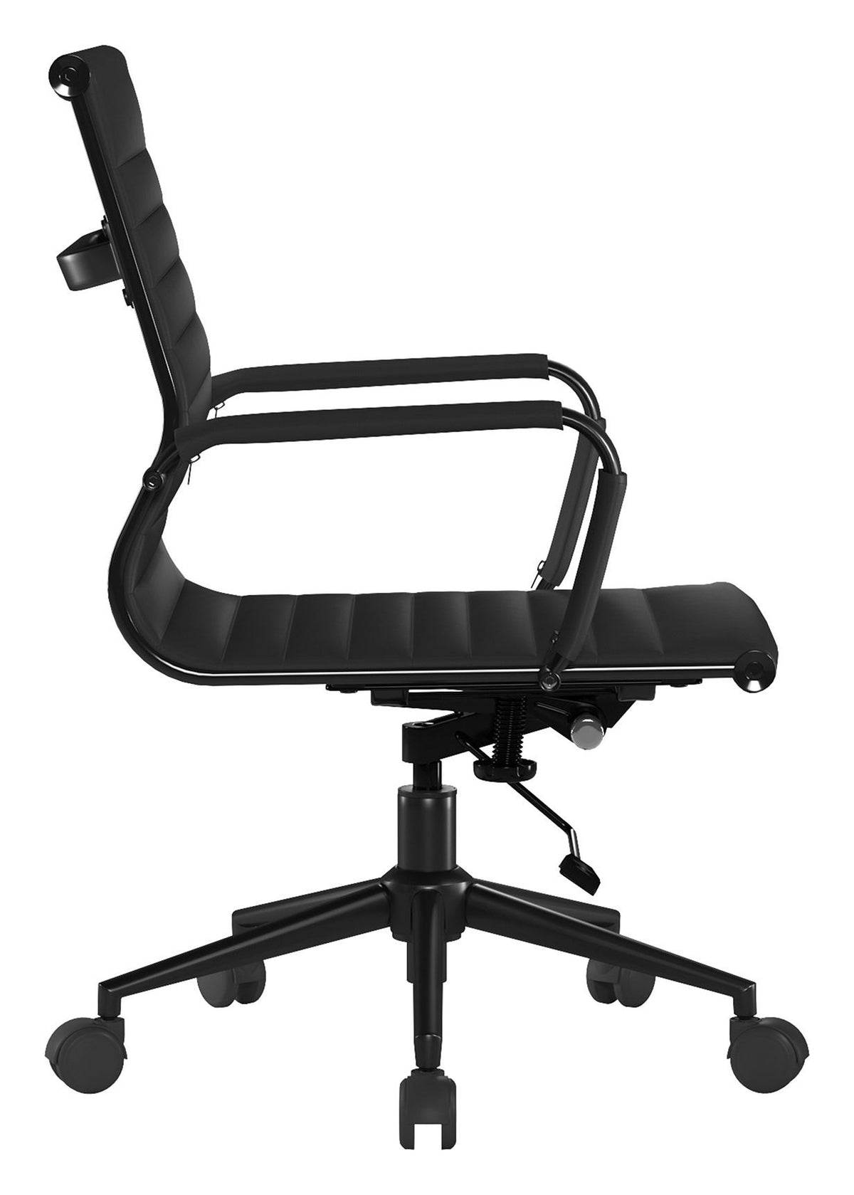 Aura Medium Back Leather Executive Chair with Black Base in black, view 2