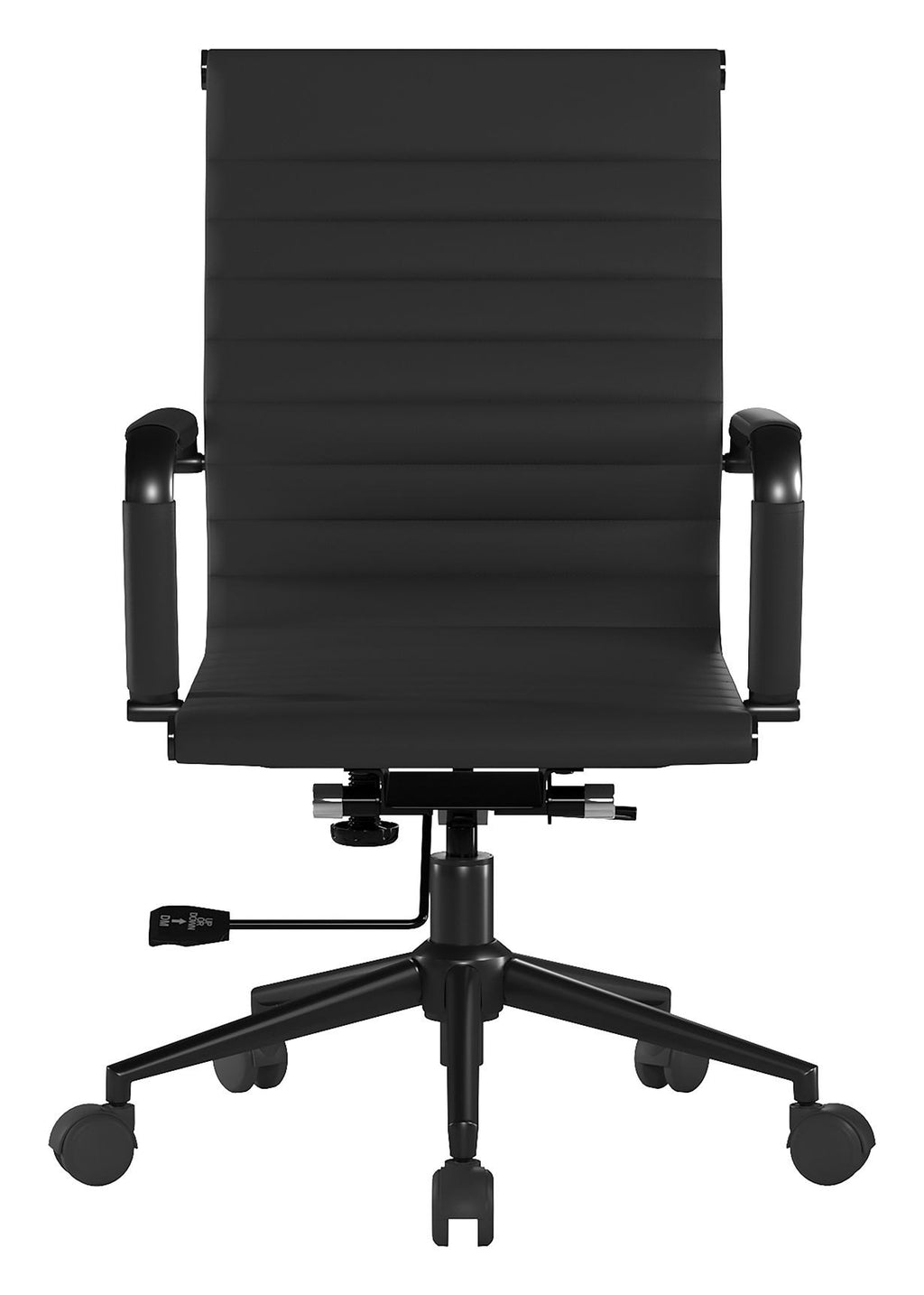 Aura Medium Back Leather Executive Chair with Black Base in black, view 3