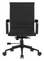 Aura Medium Back Leather Executive Chair with Black Base in black, view 3