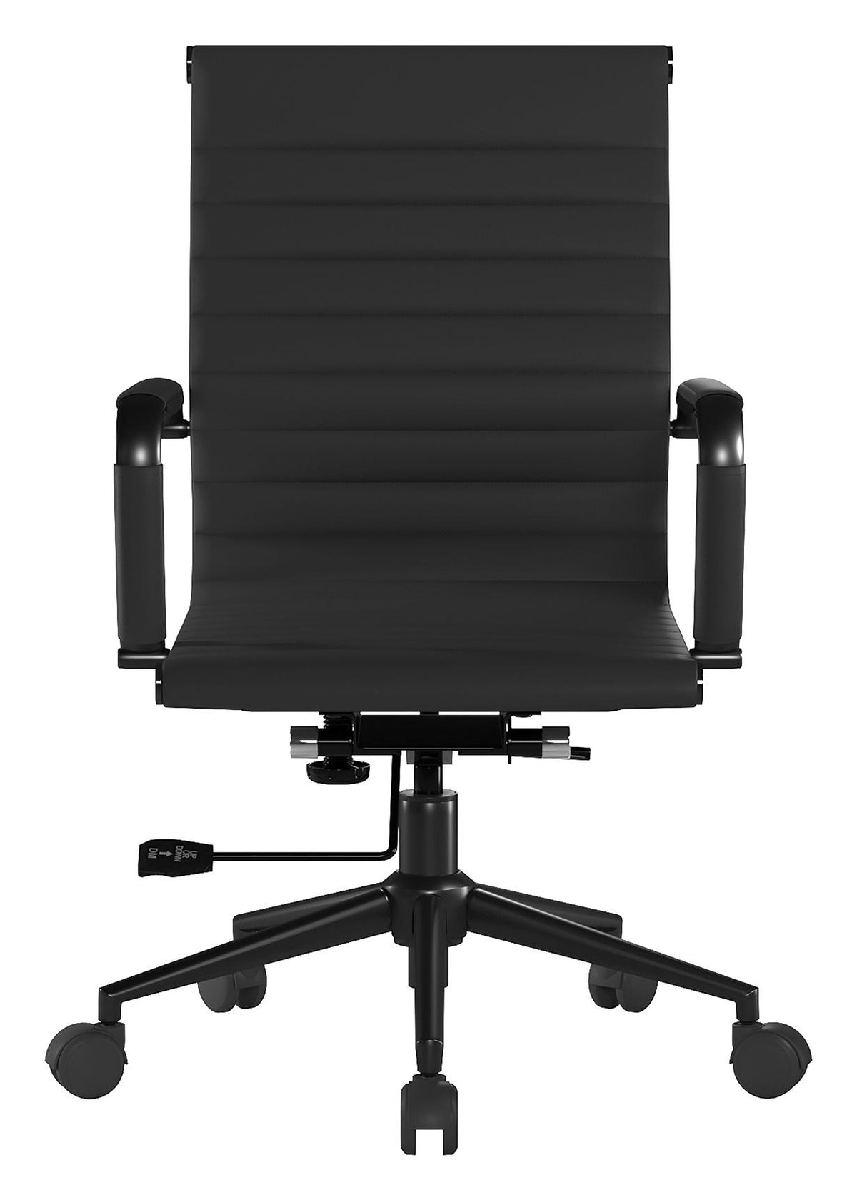 Aura Medium Back Leather Executive Chair with Black Base in black, view 3
