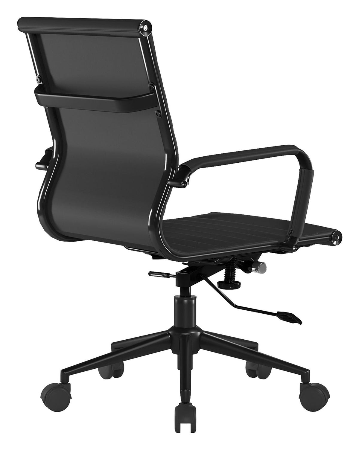 Aura Medium Back Leather Executive Chair with Black Base in black, view 4