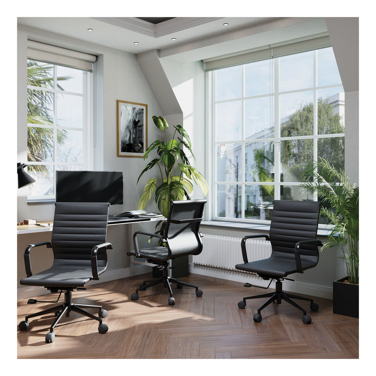 Aura Medium Back Leather Executive Chair with Black Base in black, view 5
