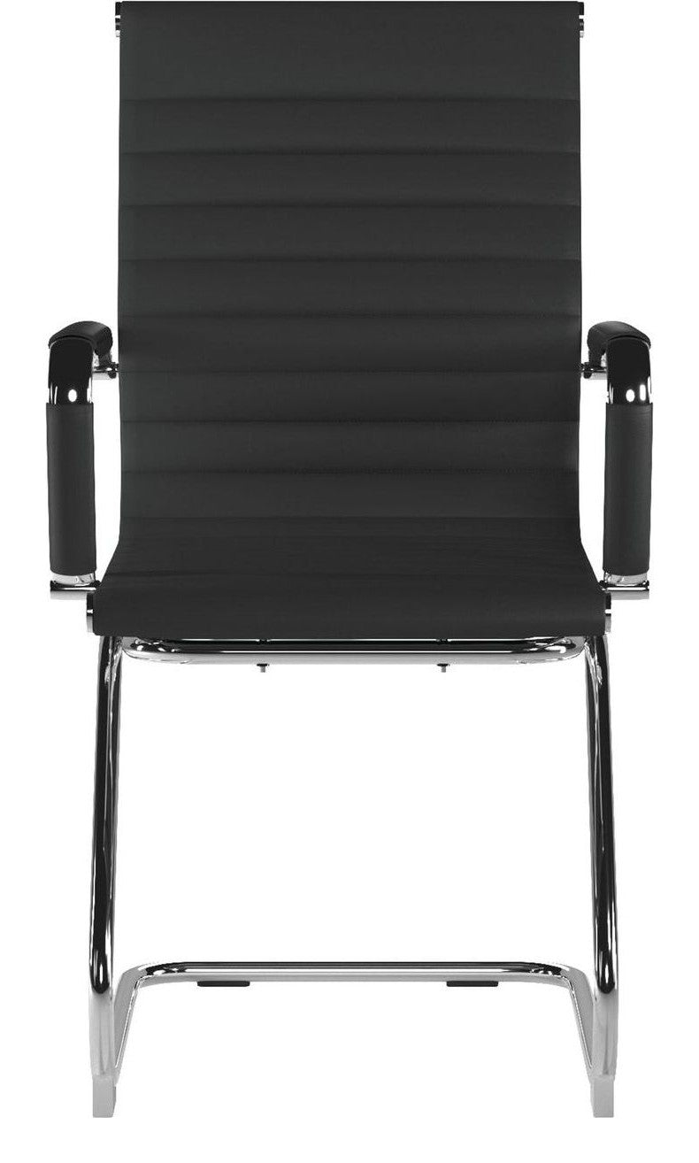 Aura Medium Back Leather Visitor Chair in black, view 3