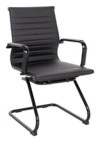 Aura Medium Back Leather Visitor Chair with Black Frame in black
