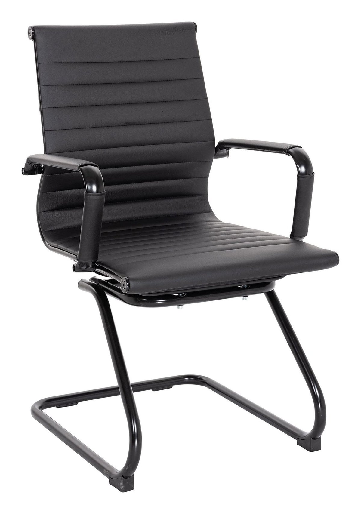 Aura Medium Back Leather Visitor Chair with Black Frame in black