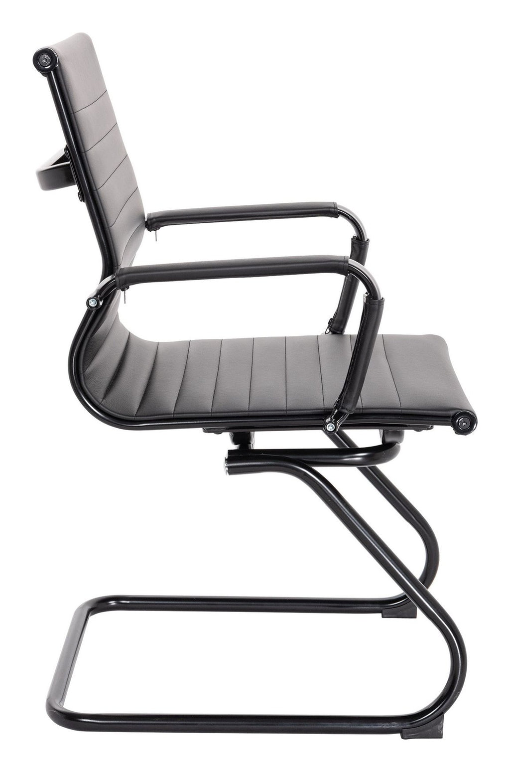 Aura Medium Back Leather Visitor Chair with Black Frame in black, view 2