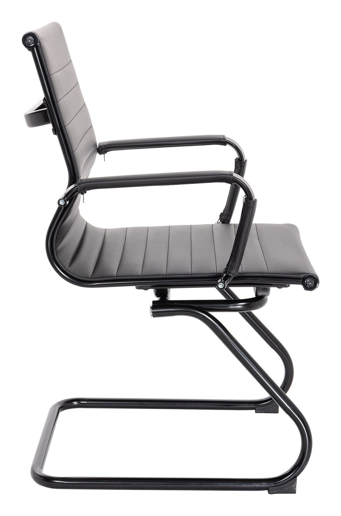 Aura Medium Back Leather Visitor Chair with Black Frame in black, view 2