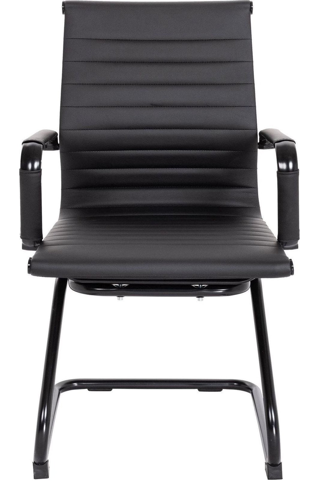 Aura Medium Back Leather Visitor Chair with Black Frame in black, view 3