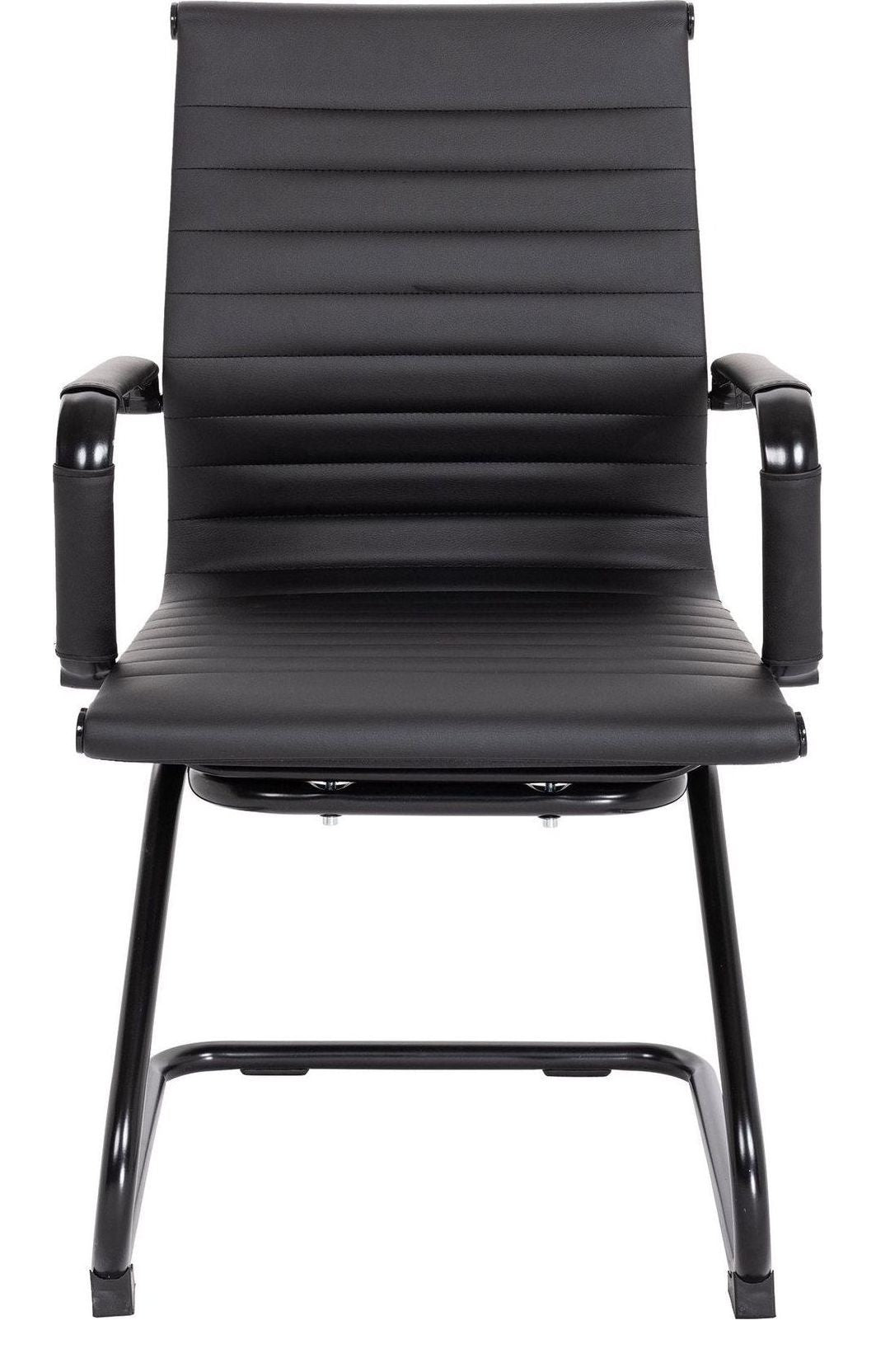 Aura Medium Back Leather Visitor Chair with Black Frame in black, view 3