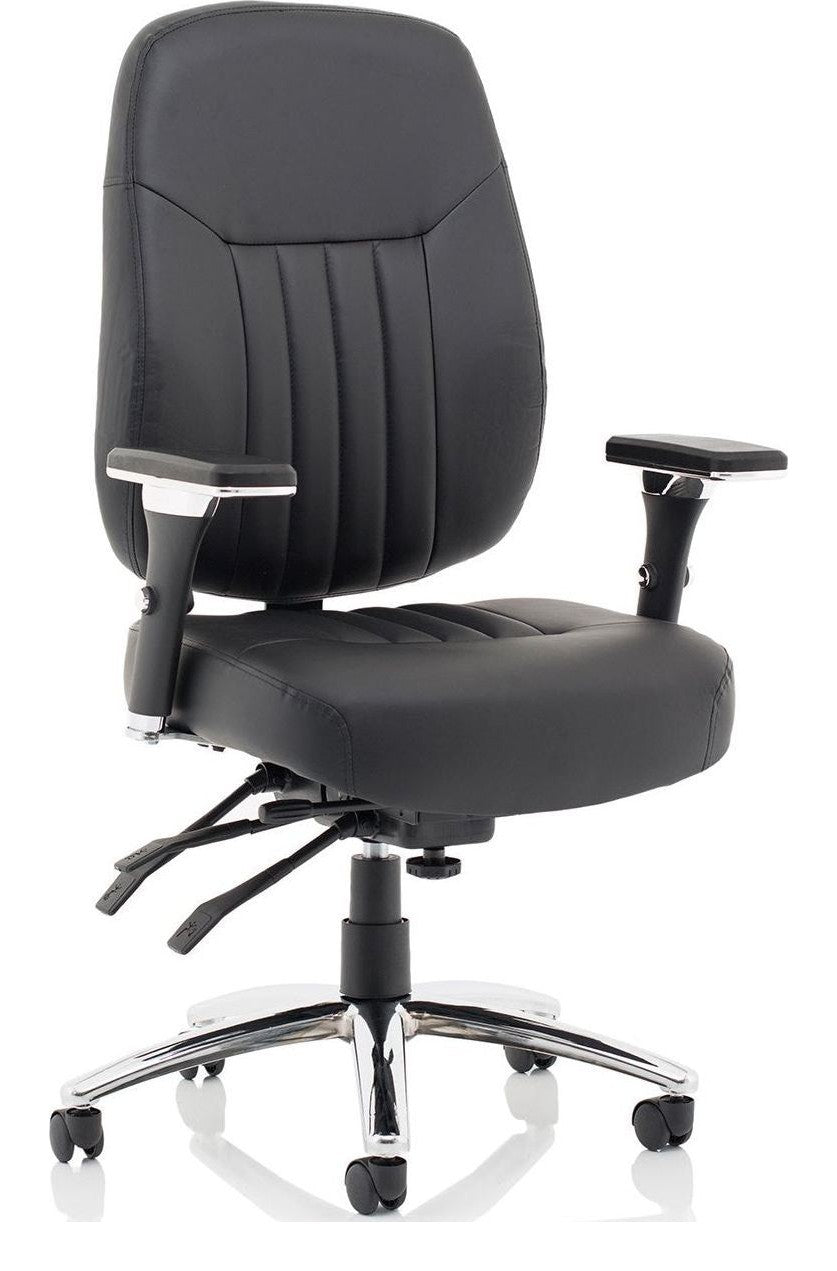Barcelona Deluxe High Back Leather Task Operator Chair, black leather