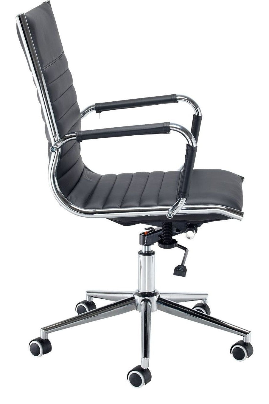 Bari Ribbed Faux Leather Executive Chair in medium back, chrome from the side