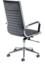Bari Ribbed Faux Leather Executive Chair in high back, chrome from the back