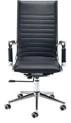 Bari Ribbed Faux Leather Executive Chair in high back, chrome from the front