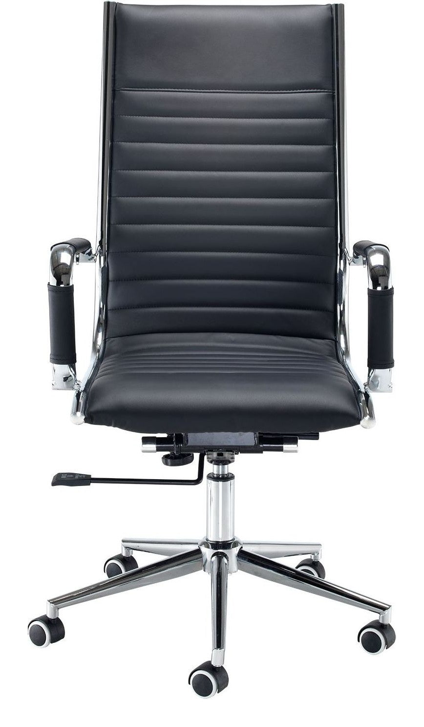 Bari Ribbed Faux Leather Executive Chair in high back, chrome from the front