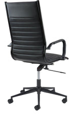 Bari Ribbed Faux Leather Executive Chair in high back, black from the back