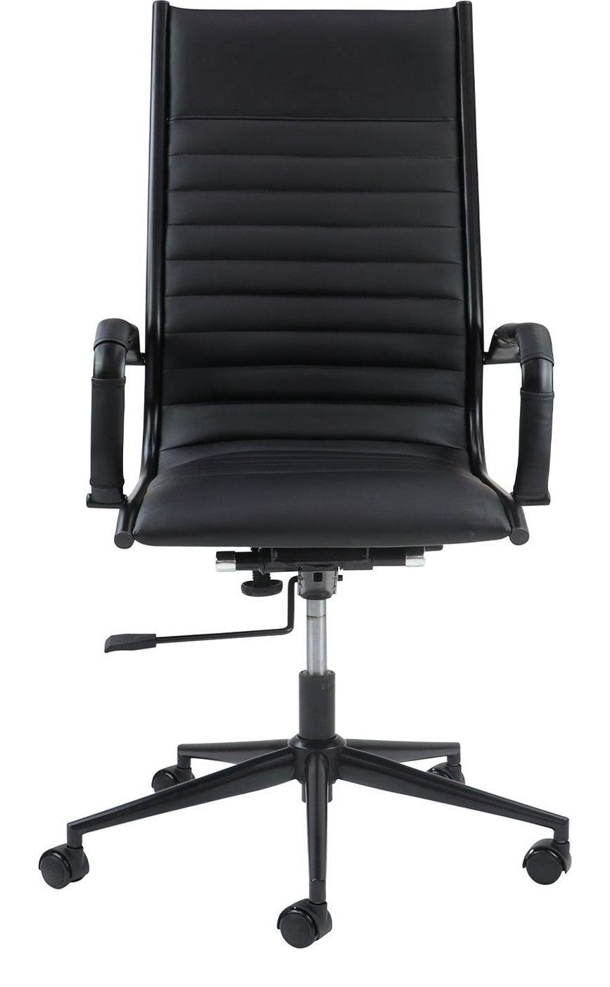 Bari Ribbed Faux Leather Executive Chair in high back, black from the front