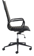 Bari Ribbed Faux Leather Executive Chair in high back, black from the side
