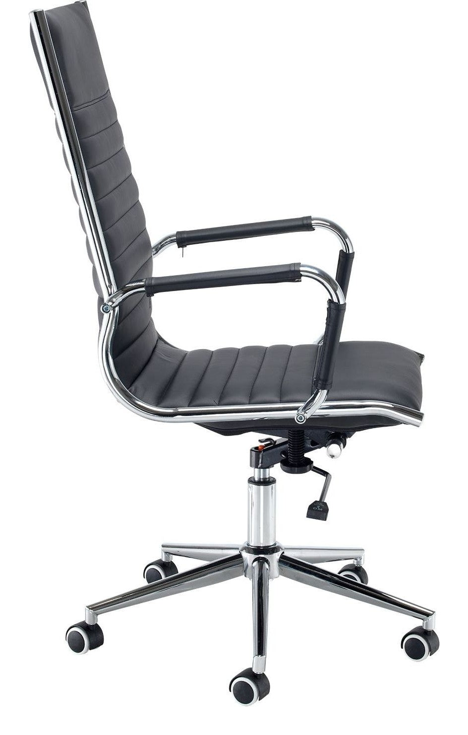 Bari Ribbed Faux Leather Executive Chair in high back, chrome from the side