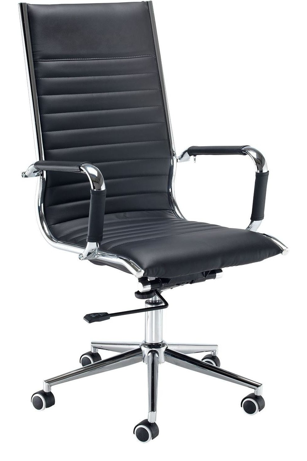 Bari Ribbed Faux Leather Executive Chair in high back, chrome