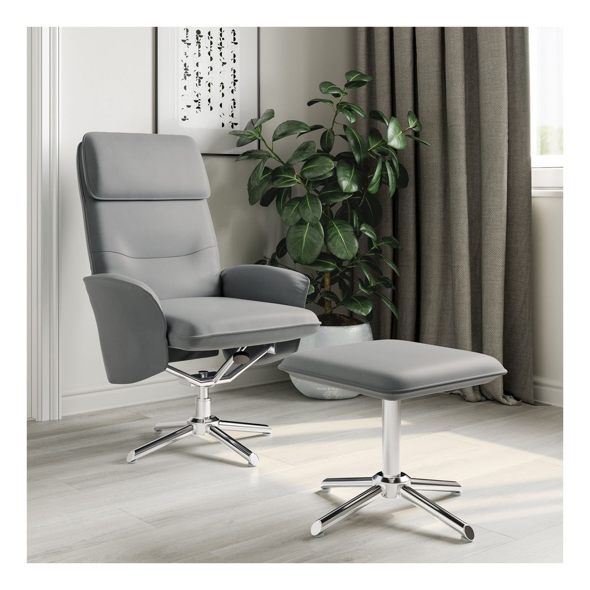 Belding Faux Leather Recliner Chair With Footstool, view 2