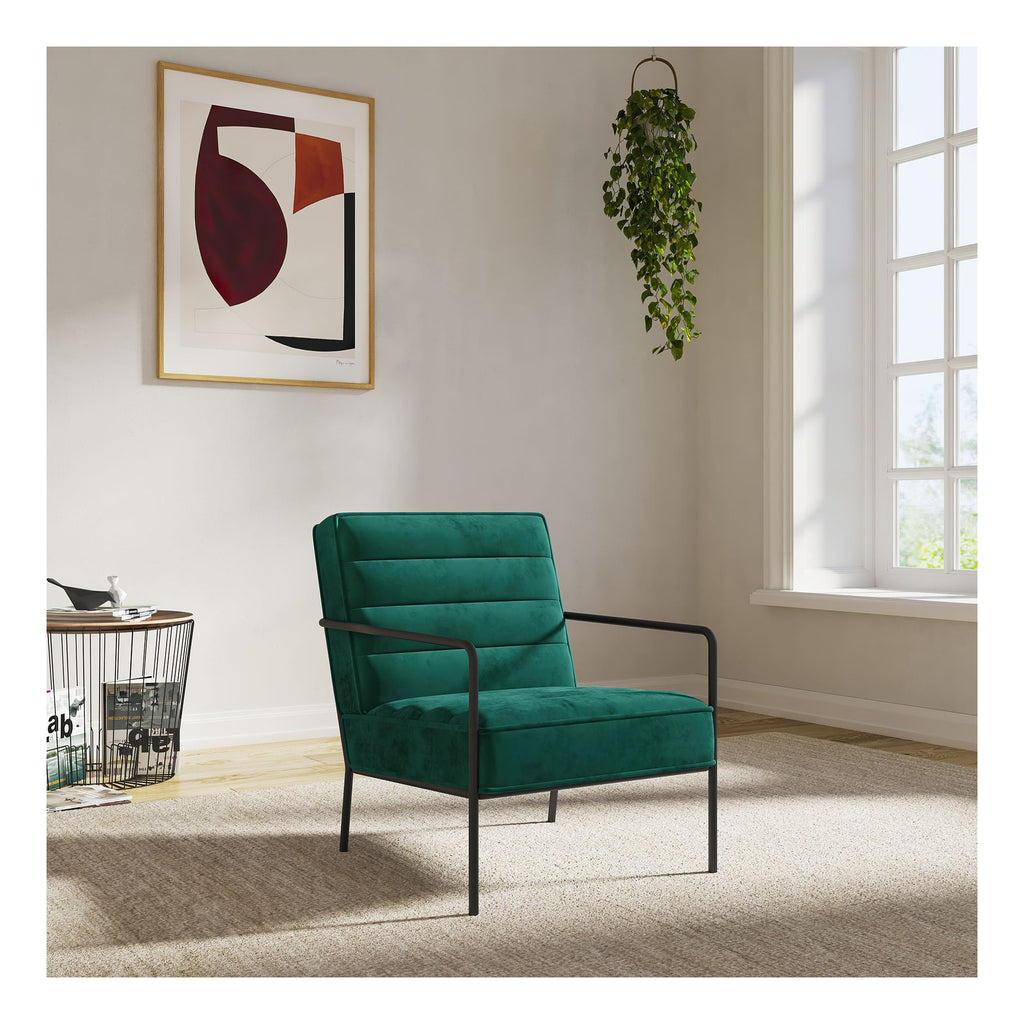 Bookham Velvet Accent Chair in Green, view 2