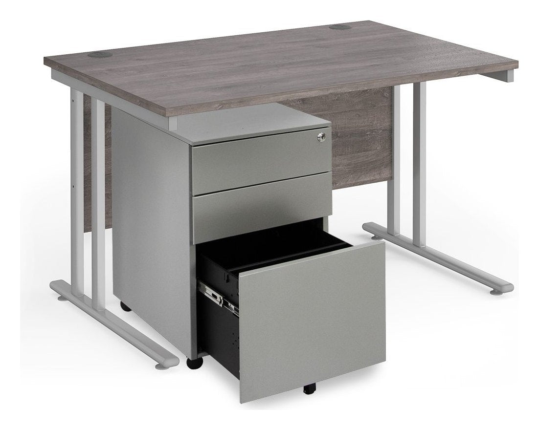 Bravo Maestro 25 Cantilever Straight Desk with Steel Pedestal, 1200 x 800, silver frame, beech top