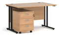 Bravo Maestro 25 Cantilever Straight Desk with Three Drawer Mobile Pedestal, 1200 x 800, black frame, beech top