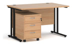 Bravo Maestro 25 Cantilever Straight Desk with Three Drawer Mobile Pedestal, 1200 x 800, black frame, beech top