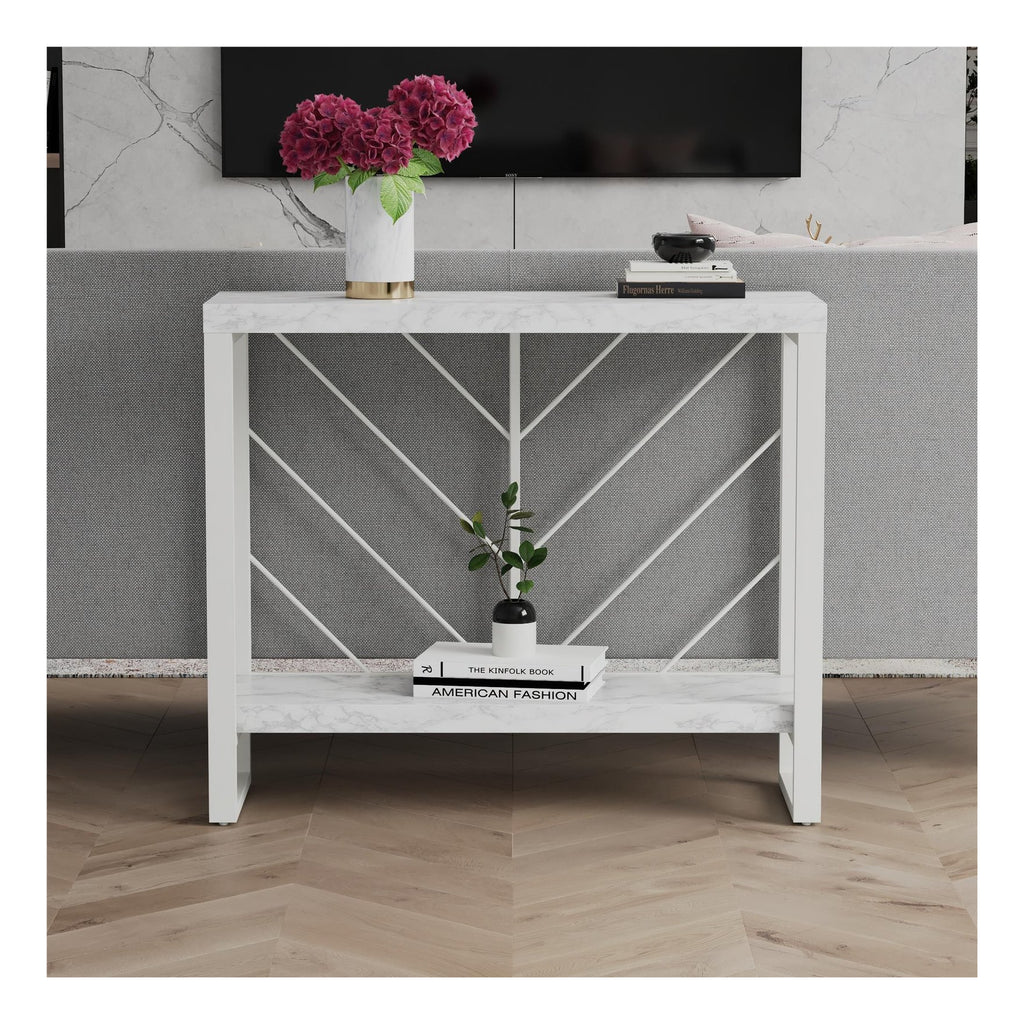 Brielle Console Table Faux Marble, view 4