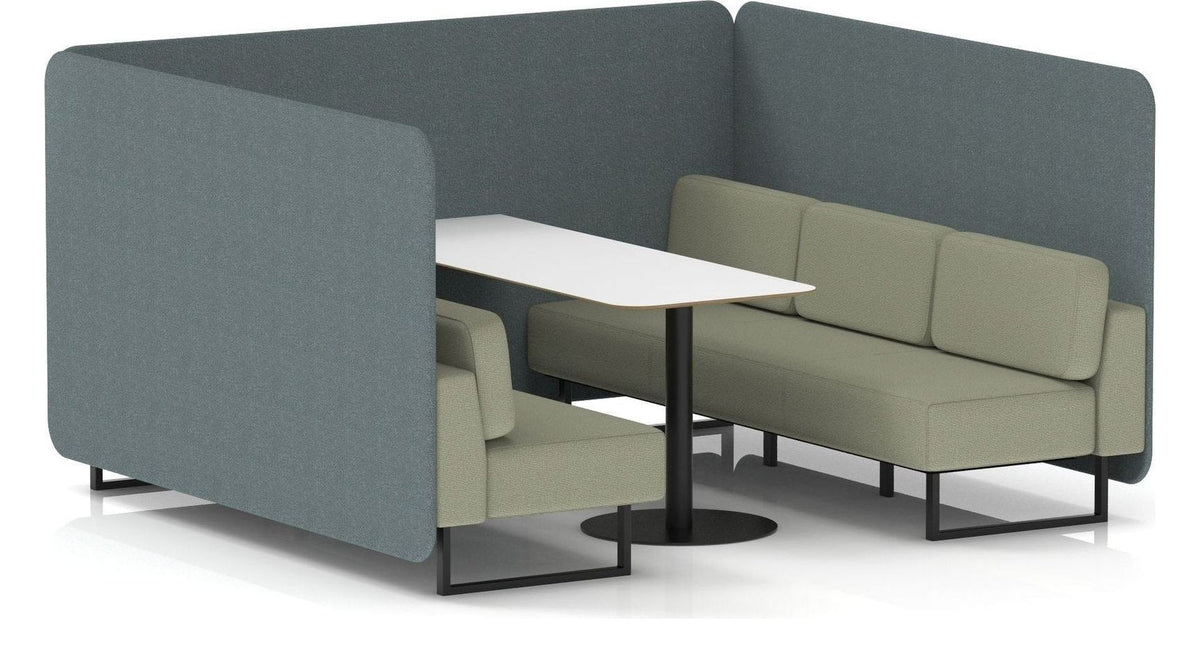 Brixworth bench booth, 6 seater, main line flax westminster, newbury seats, white table