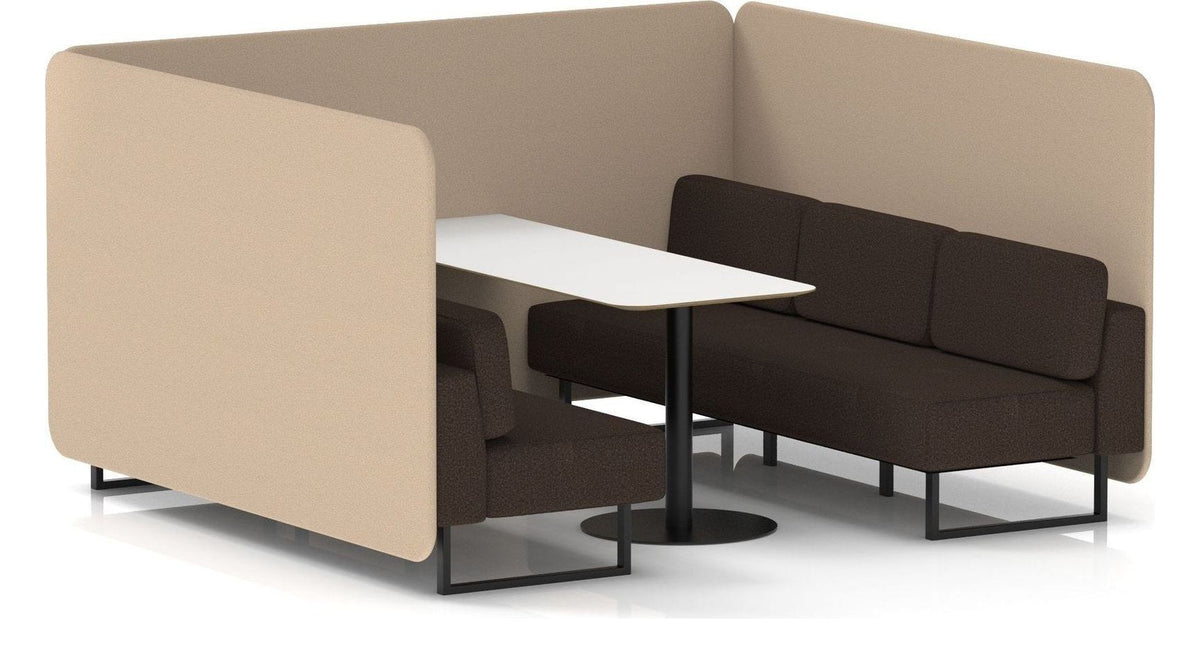 Brixworth bench booth, 6 seater, synergy affix, wed seats, white table